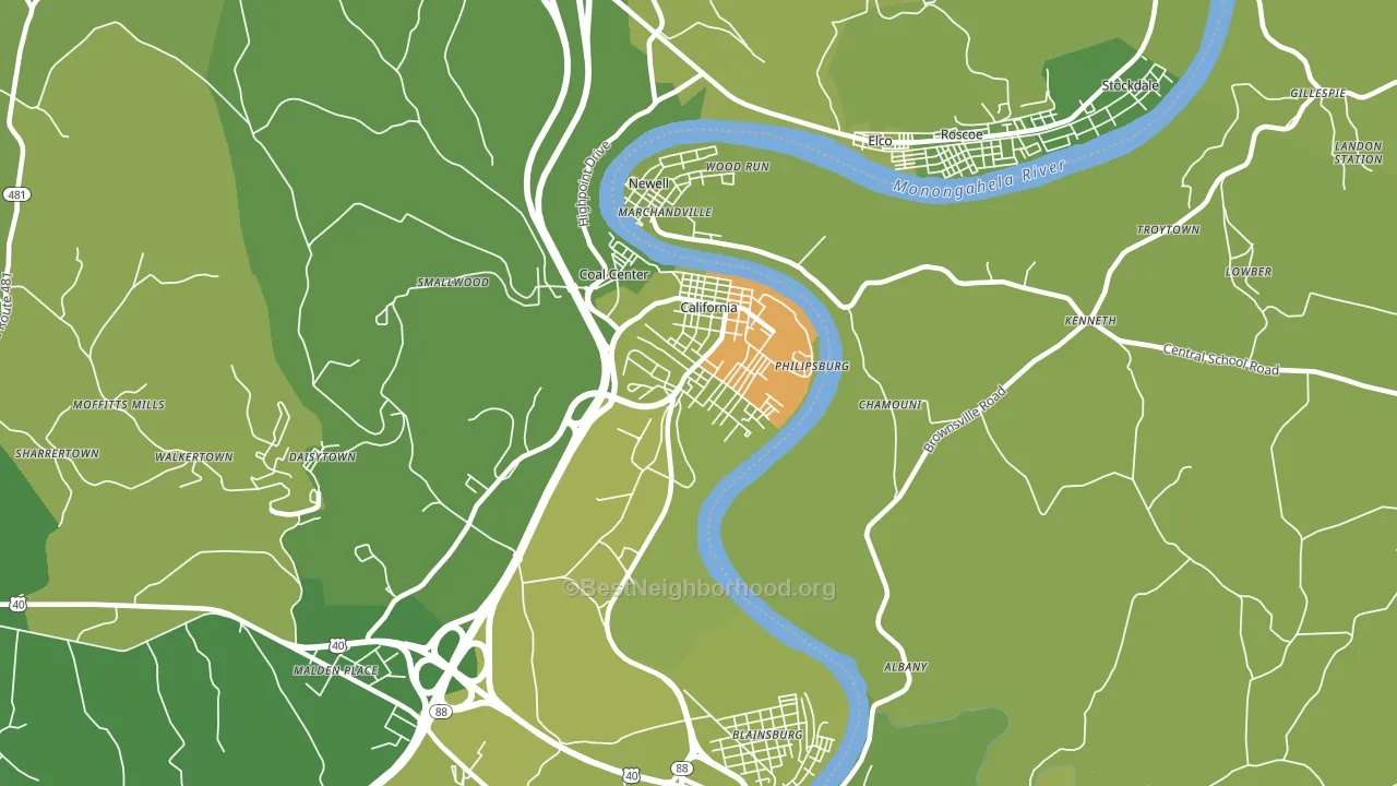 California, PA block-group voter-turnout map