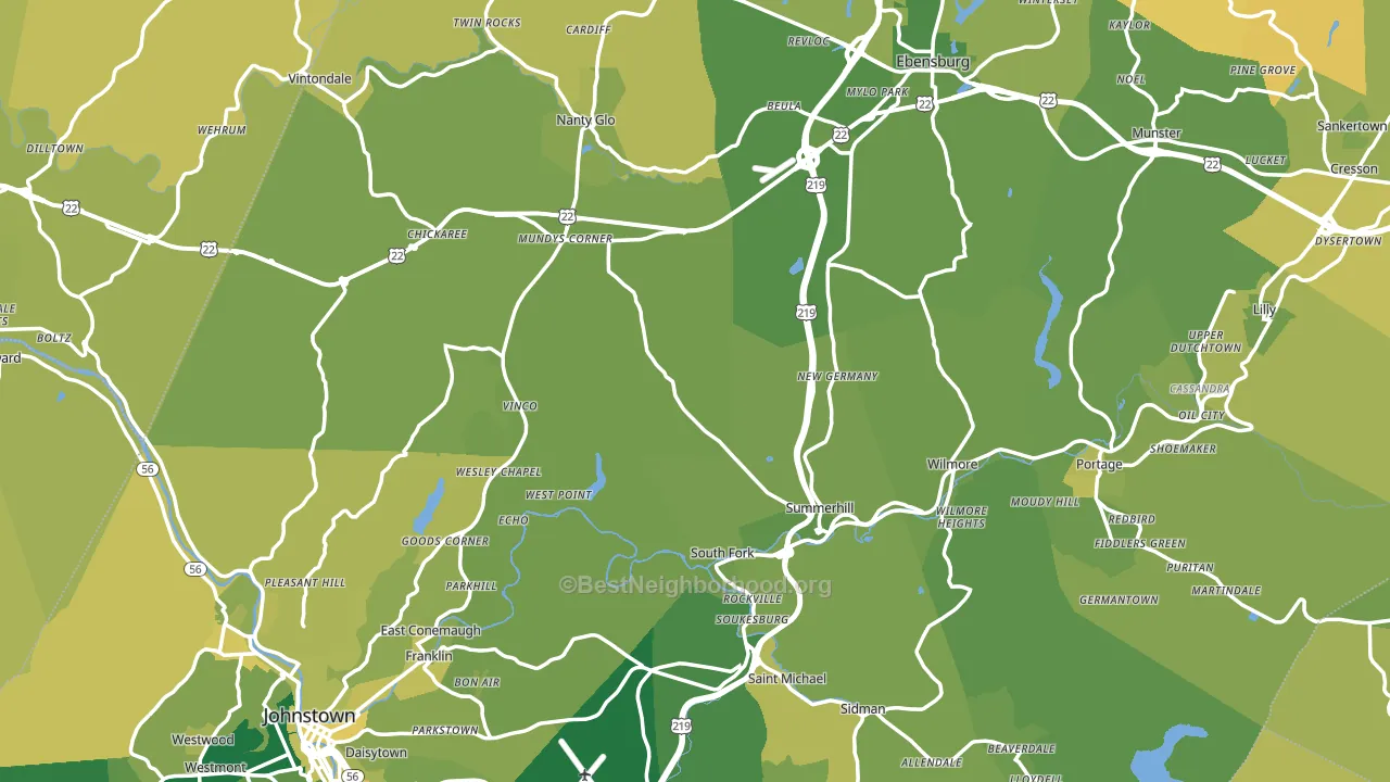 Cambria County, PA block-group voter-turnout map