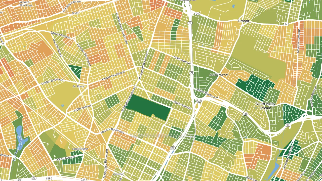 Cambria Heights, Queens, NY block-group voter-turnout map