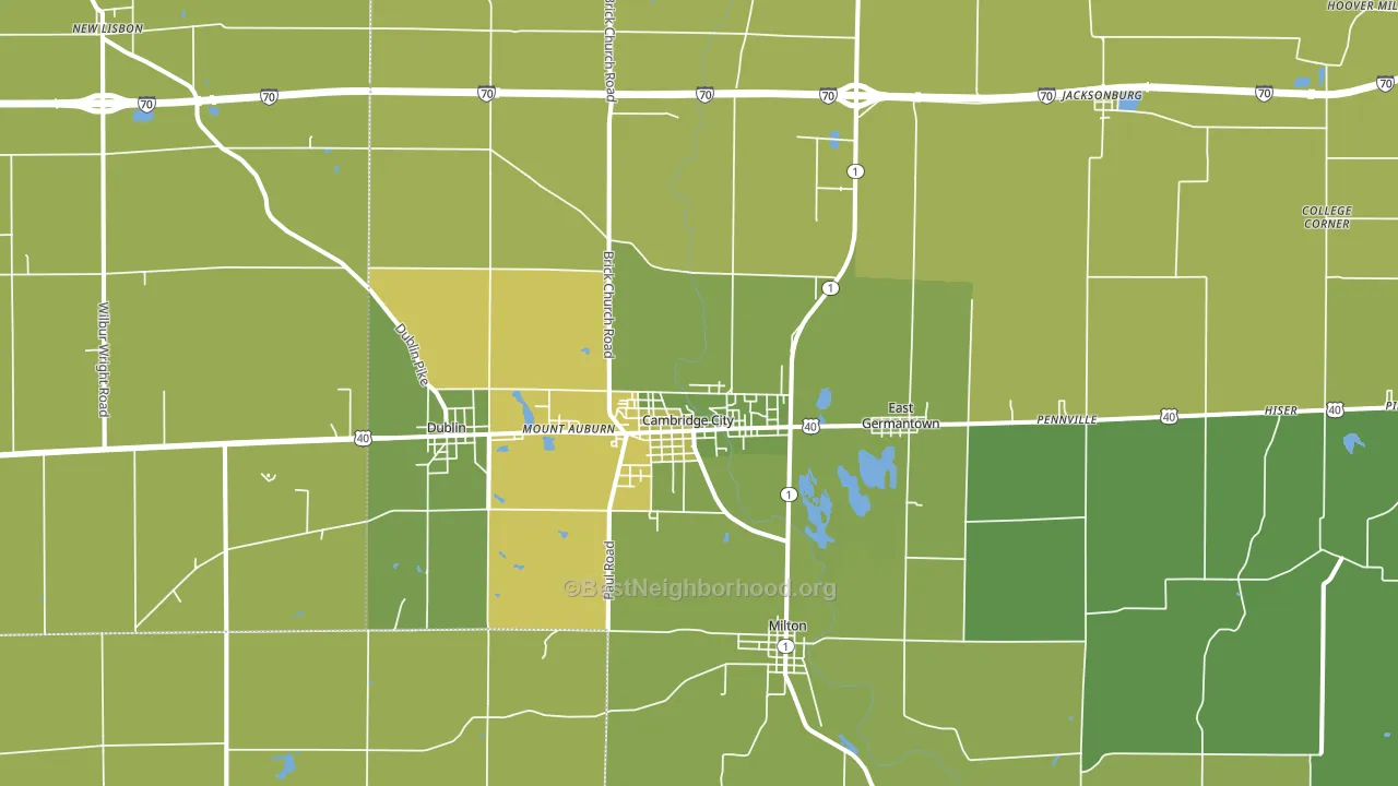 Cambridge City, IN block-group voter-turnout map
