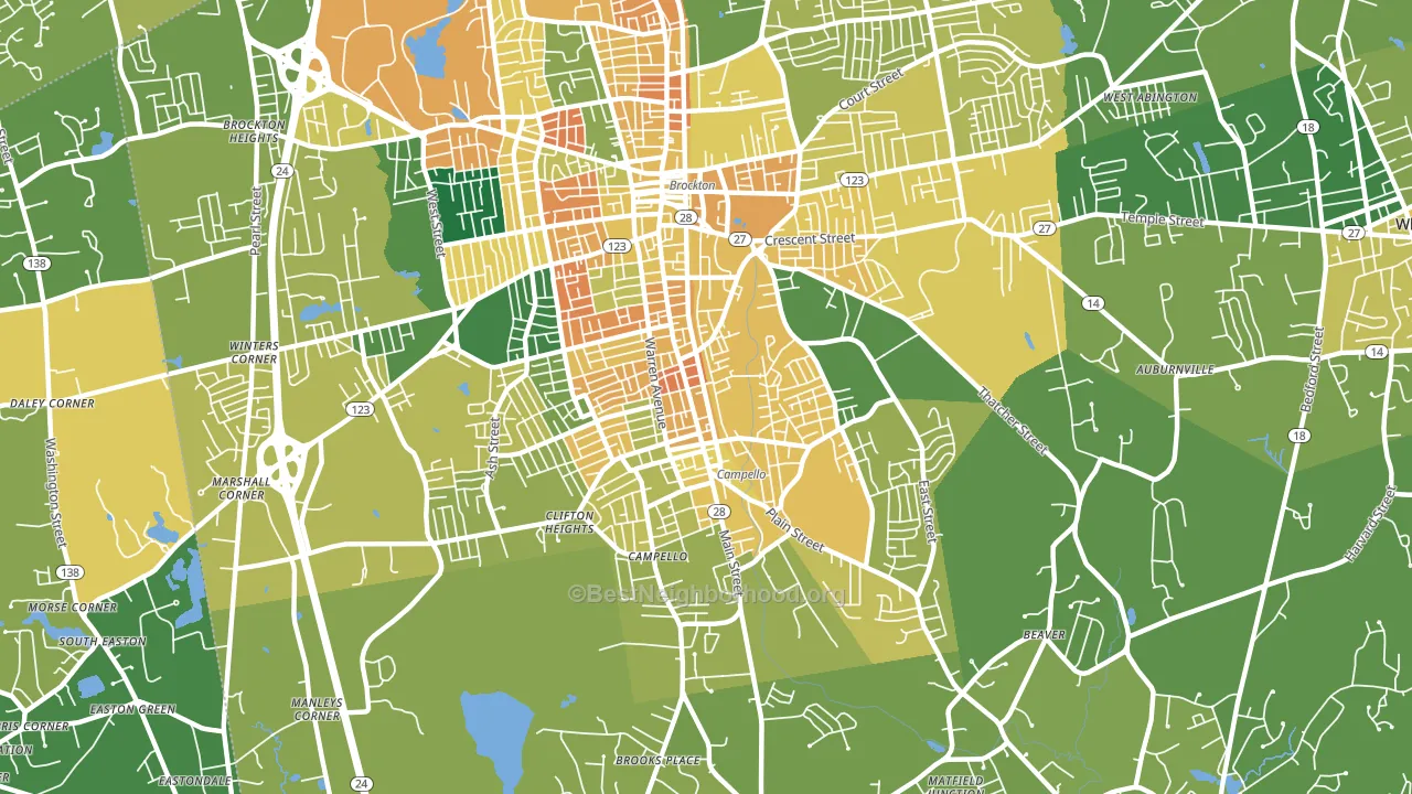 Campello, Brockton, MA block-group voter-turnout map