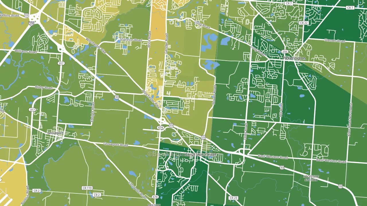Canal Winchester, OH block-group voter-turnout map