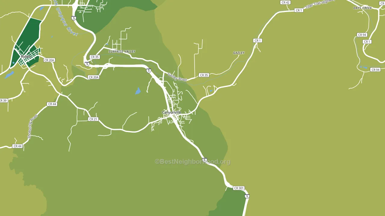Canyonville, OR block-group voter-turnout map
