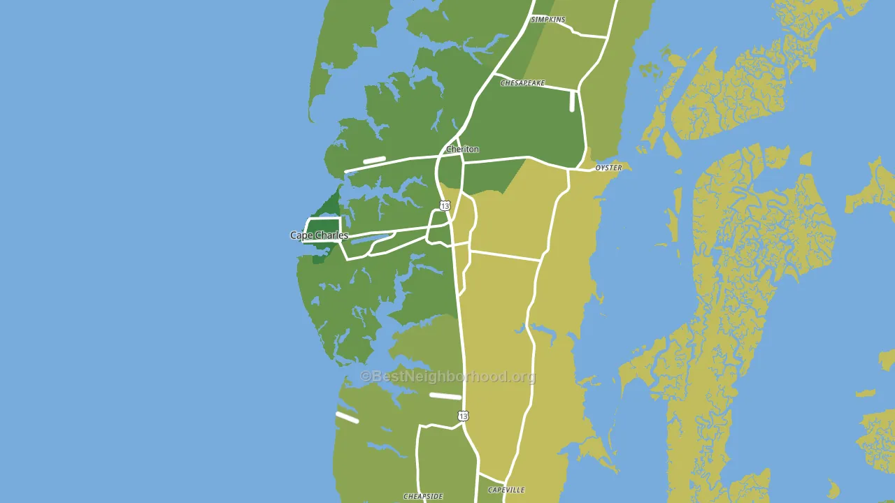 Cape Charles, VA block-group voter-turnout map
