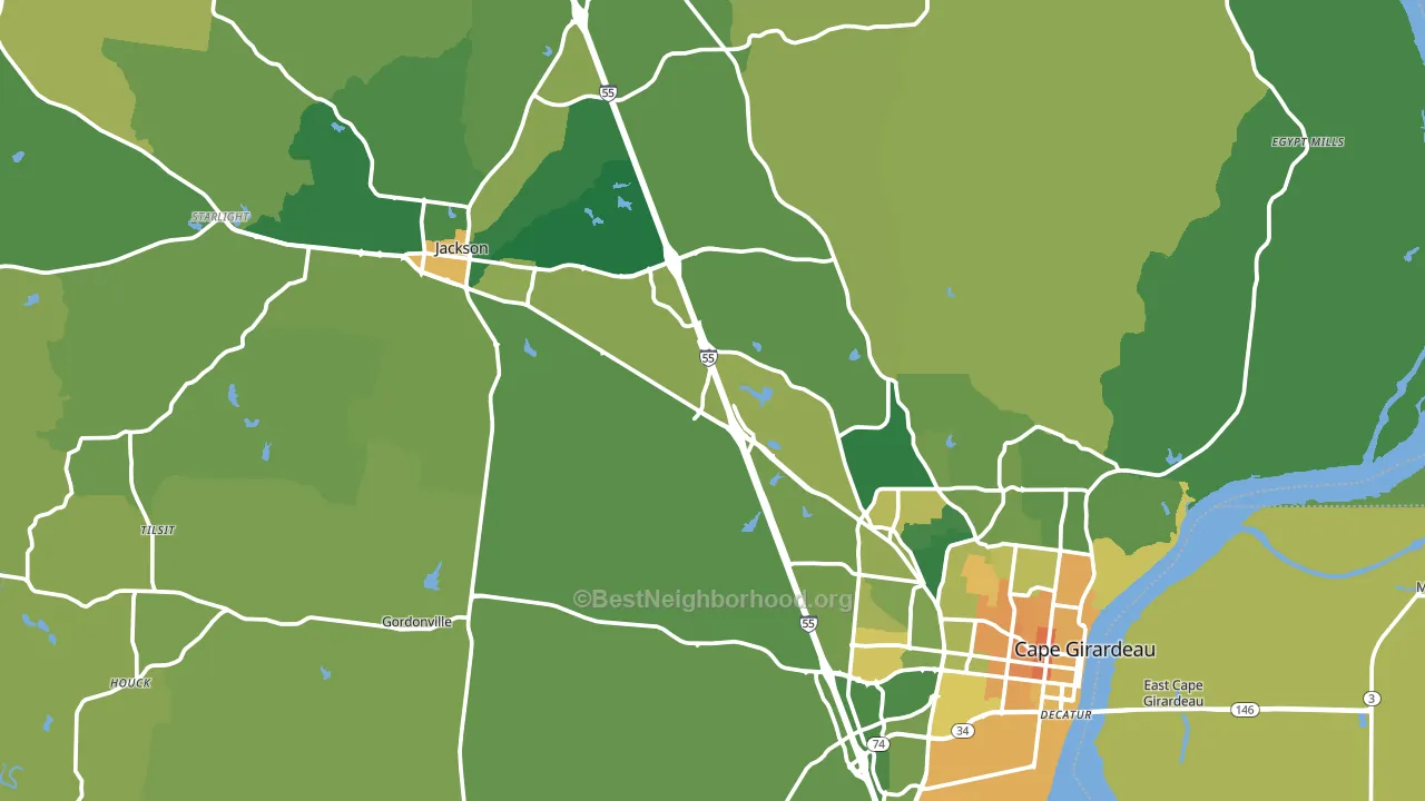 Cape Girardeau County, MO block-group voter-turnout map