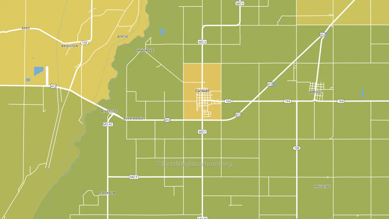 Cardwell, MO block-group voter-turnout map