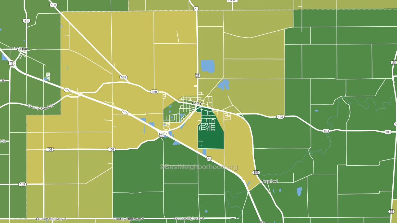 Carey, OH block-group voter-turnout map