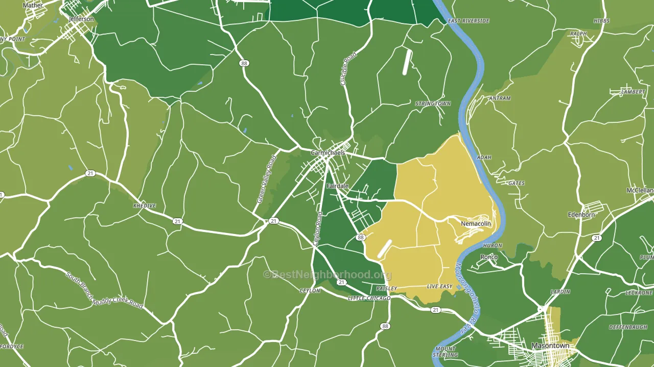 Carmichaels, PA block-group voter-turnout map