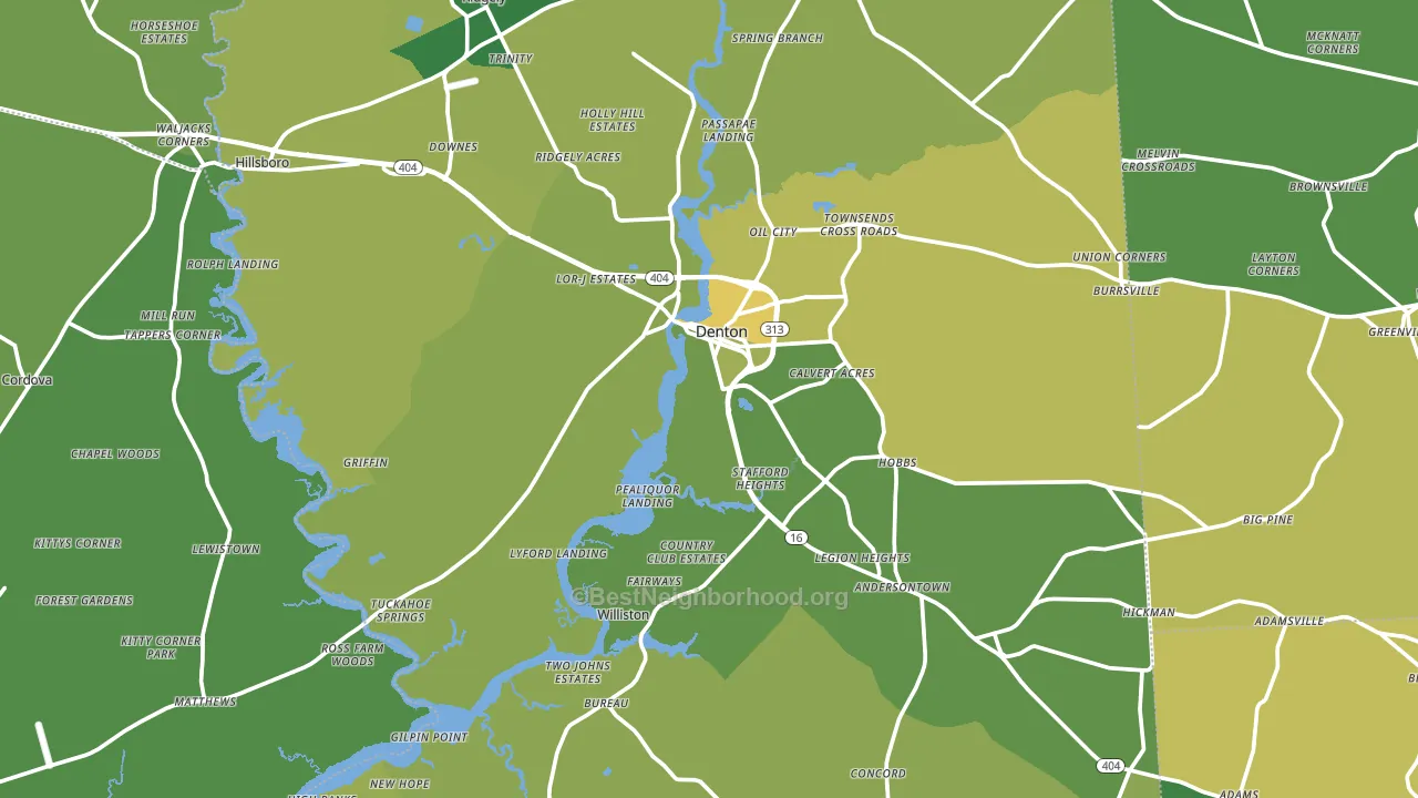 Caroline County, MD block-group voter-turnout map