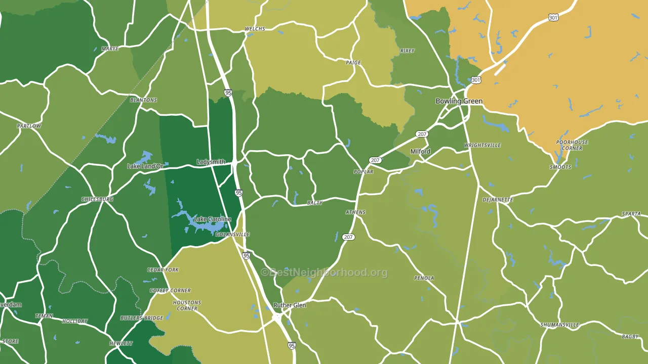 Caroline County, VA block-group voter-turnout map