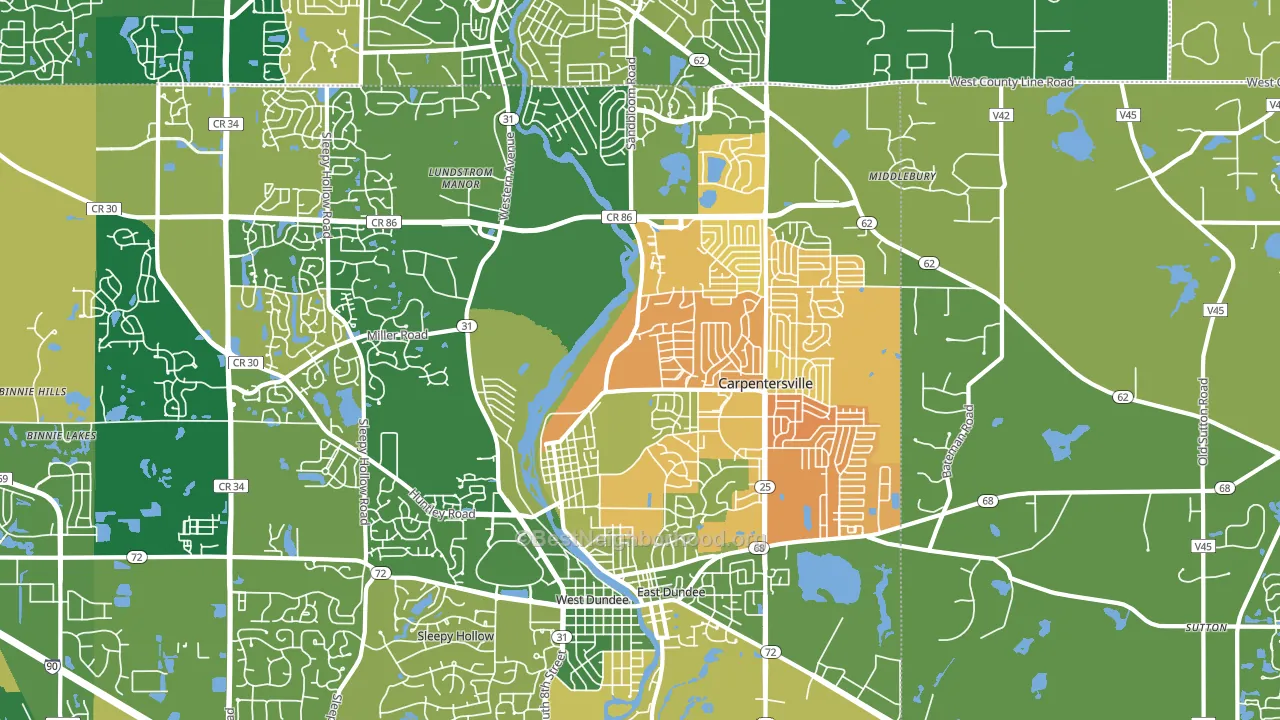 Carpentersville, IL block-group voter-turnout map