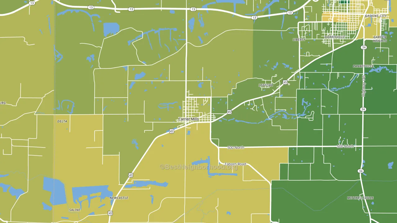 Carrier Mills, IL block-group voter-turnout map