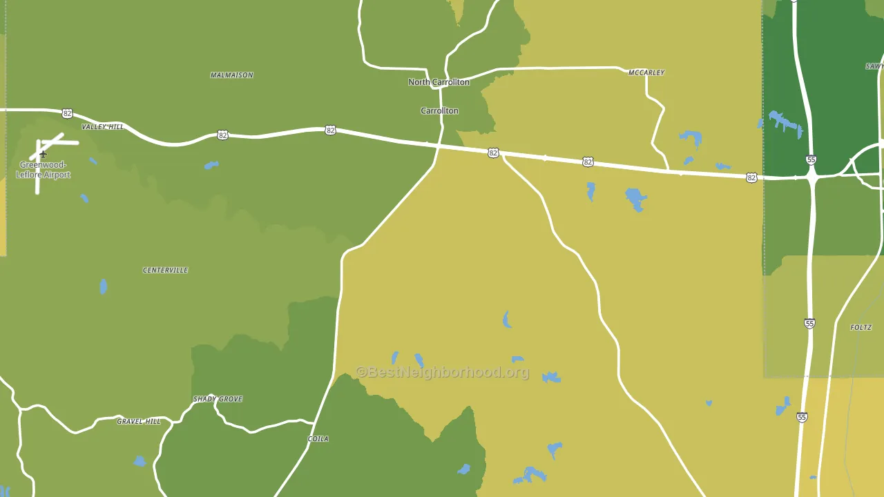 Carroll County, MS block-group voter-turnout map
