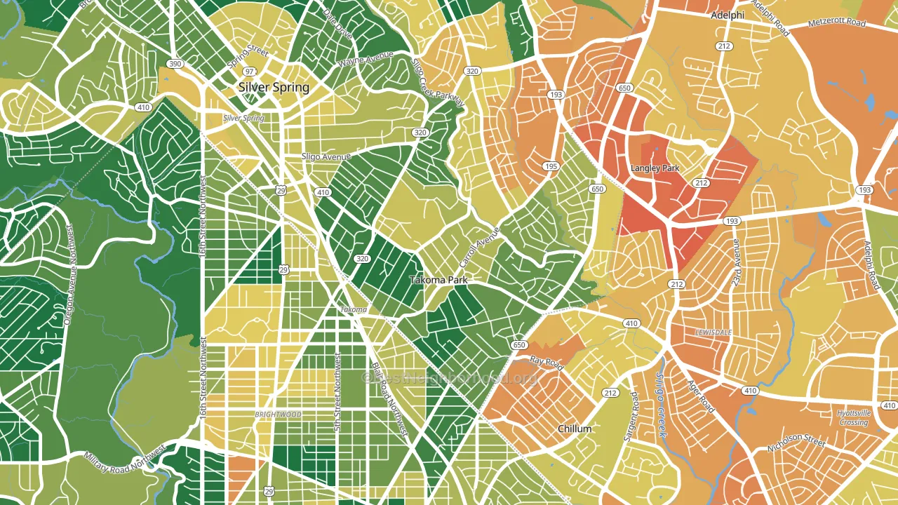 Carroll Manor, Takoma Park, MD block-group voter-turnout map