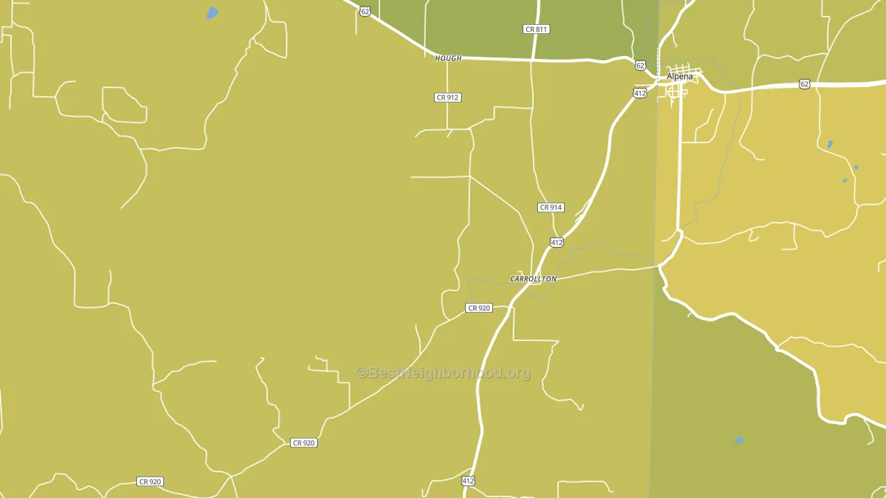 Carrollton, AR block-group voter-turnout map
