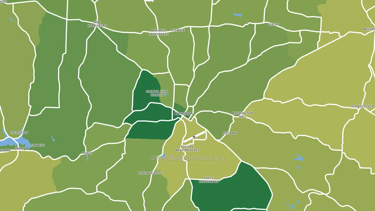 Carrollton, OH block-group voter-turnout map