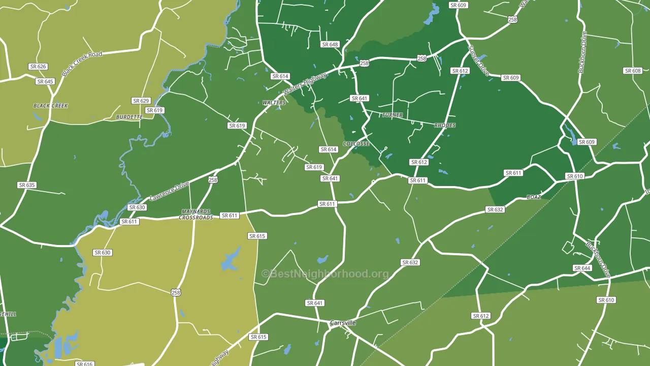 Carrsville, VA block-group voter-turnout map