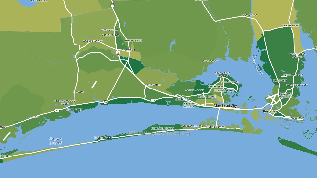 Carteret County, NC block-group voter-turnout map