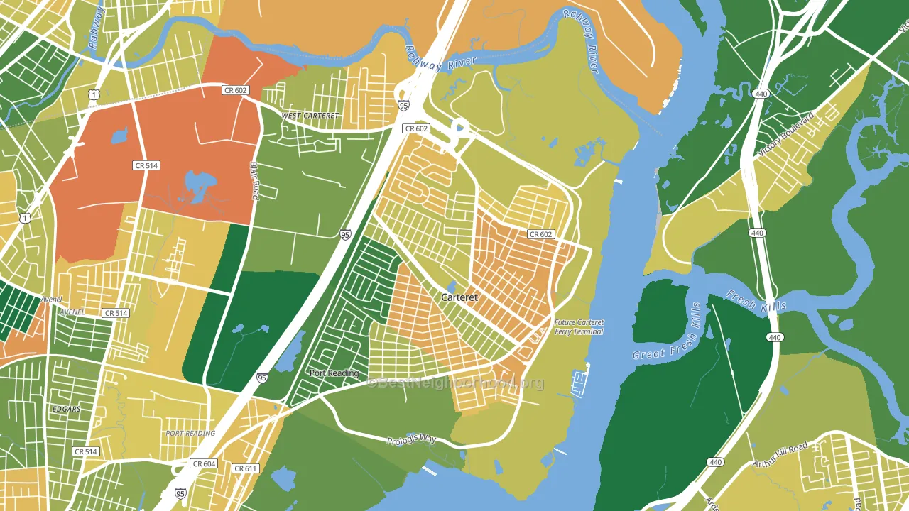 Carteret, NJ block-group voter-turnout map