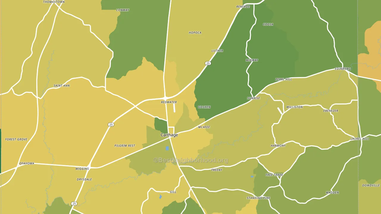 Carthage, MS block-group voter-turnout map