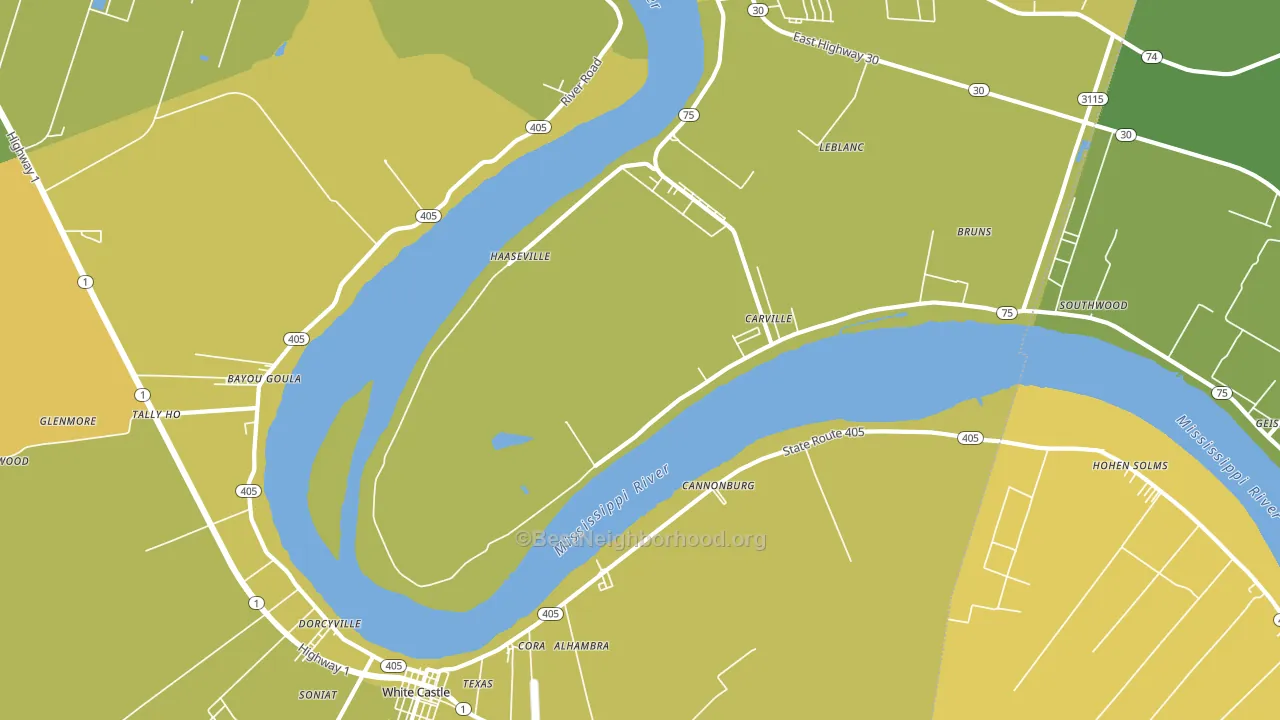 Carville, LA block-group voter-turnout map