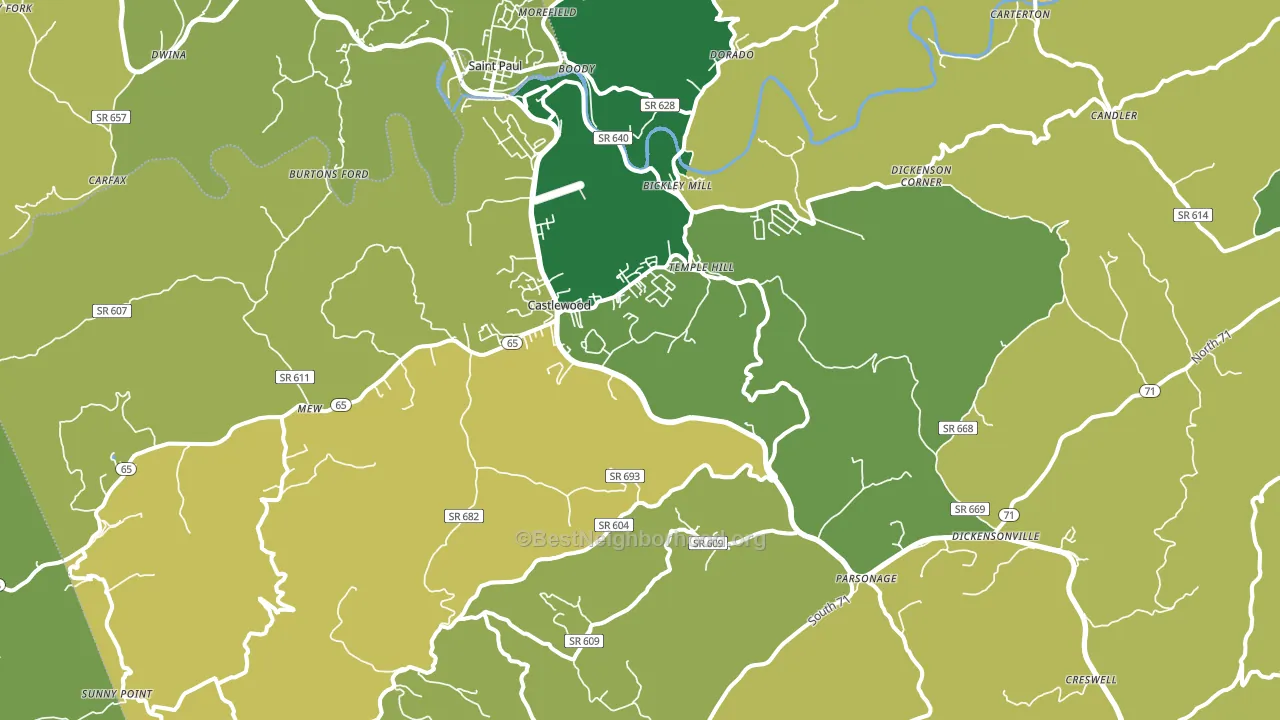 Castlewood, VA block-group voter-turnout map