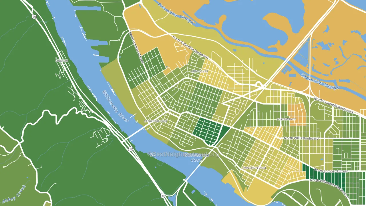 Cathedral Park, Portland, OR block-group voter-turnout map