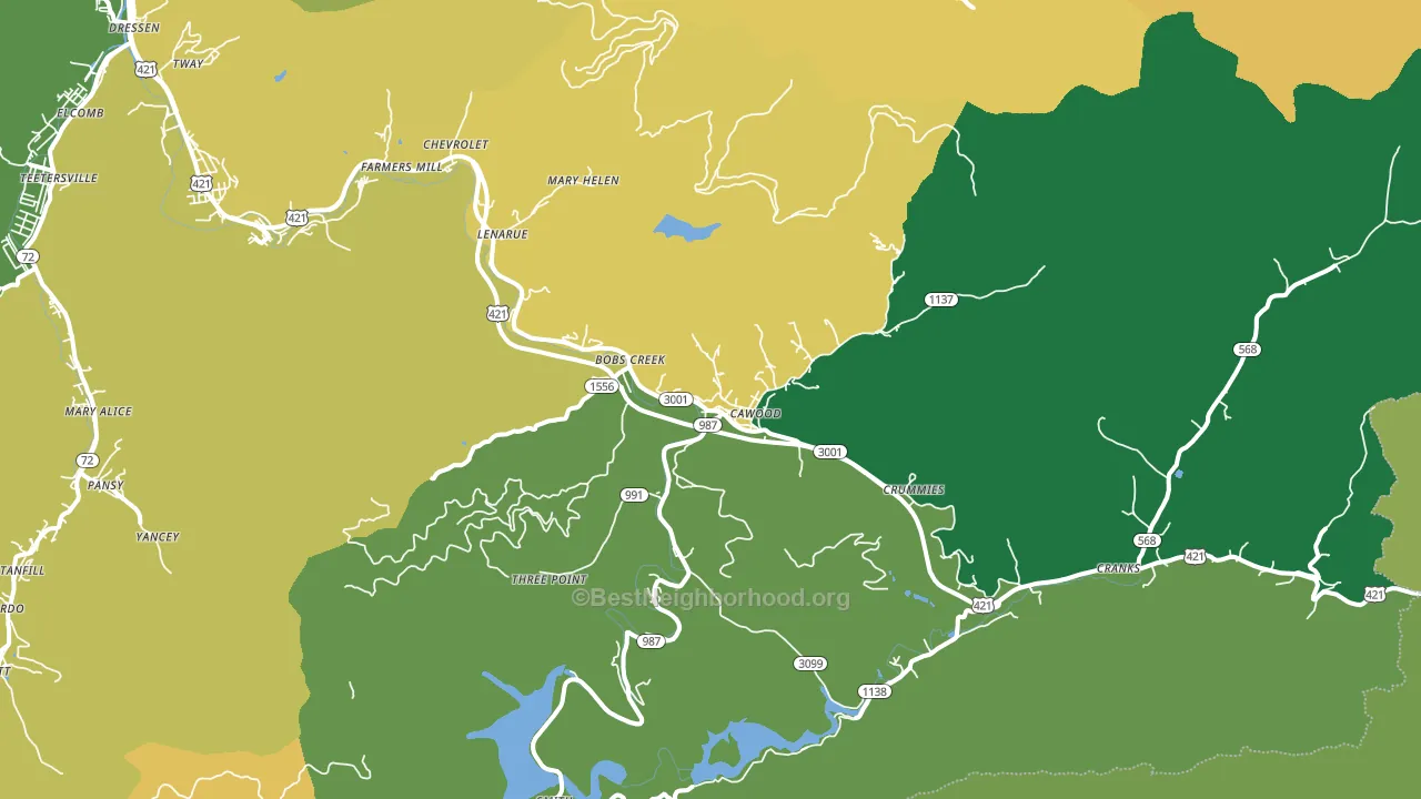 Cawood, KY block-group voter-turnout map