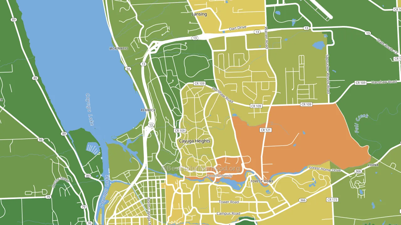 Cayuga Heights, NY block-group voter-turnout map