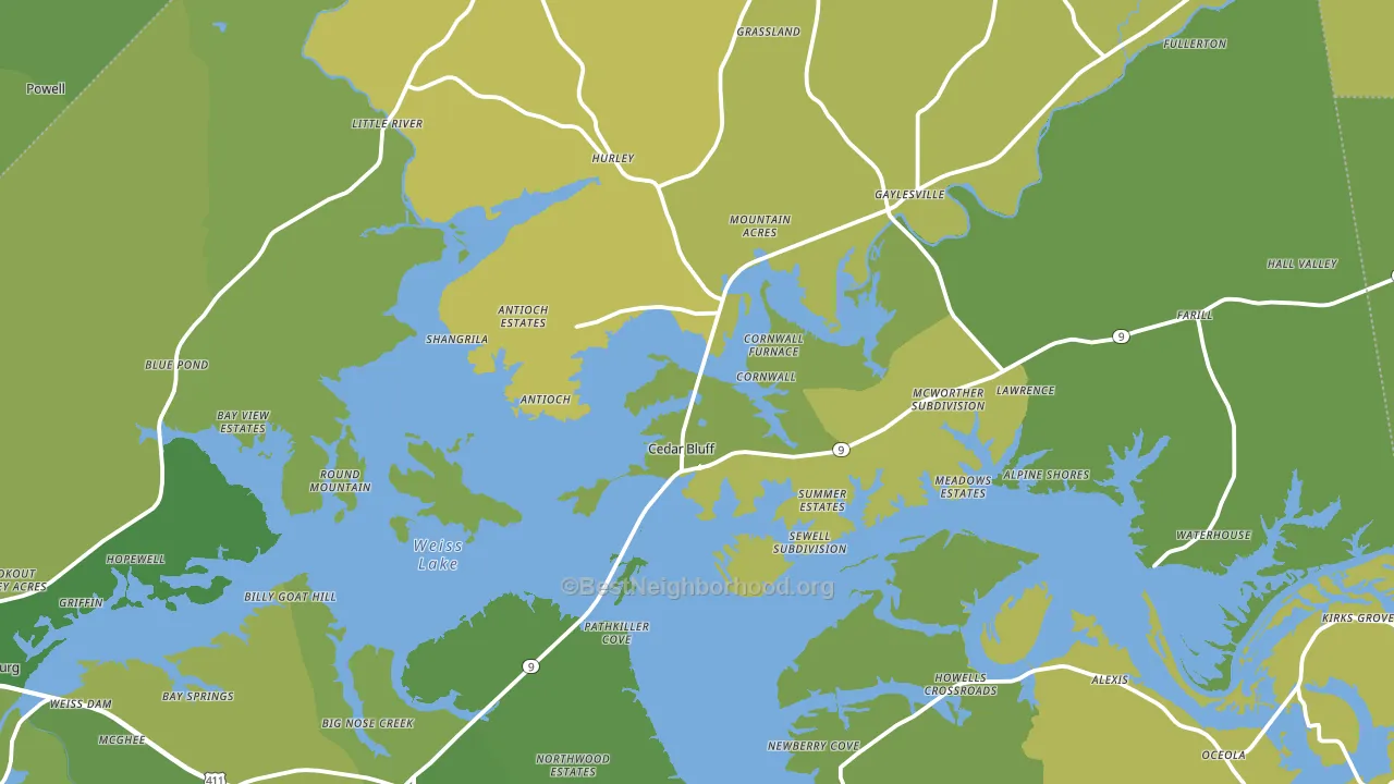 Cedar Bluff, AL block-group voter-turnout map