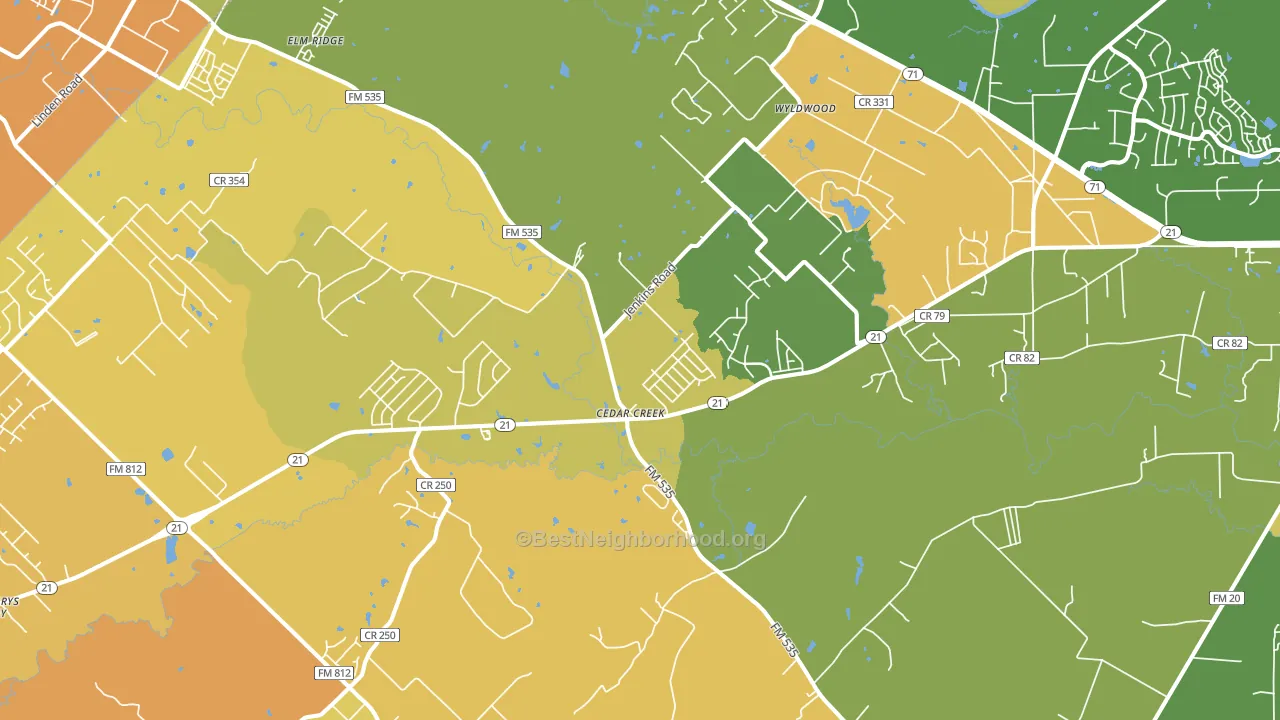 Cedar Creek, TX block-group voter-turnout map