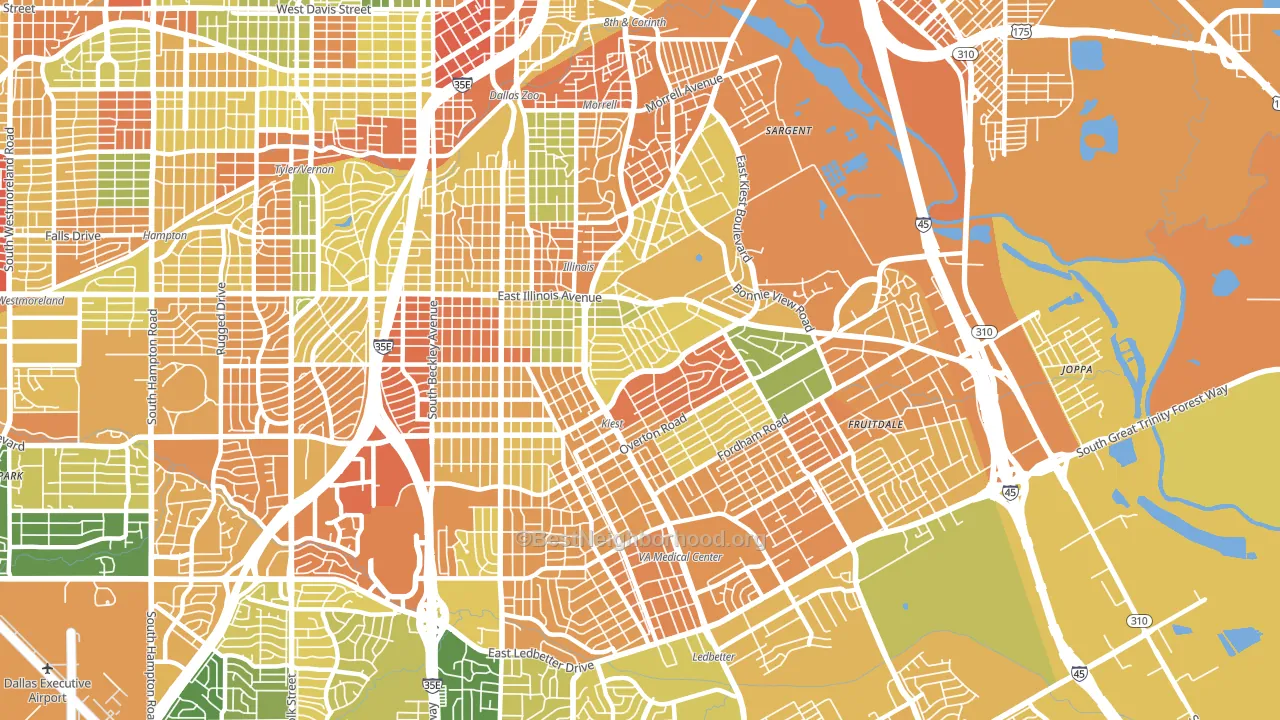 Cedar Crest, Dallas, TX block-group voter-turnout map
