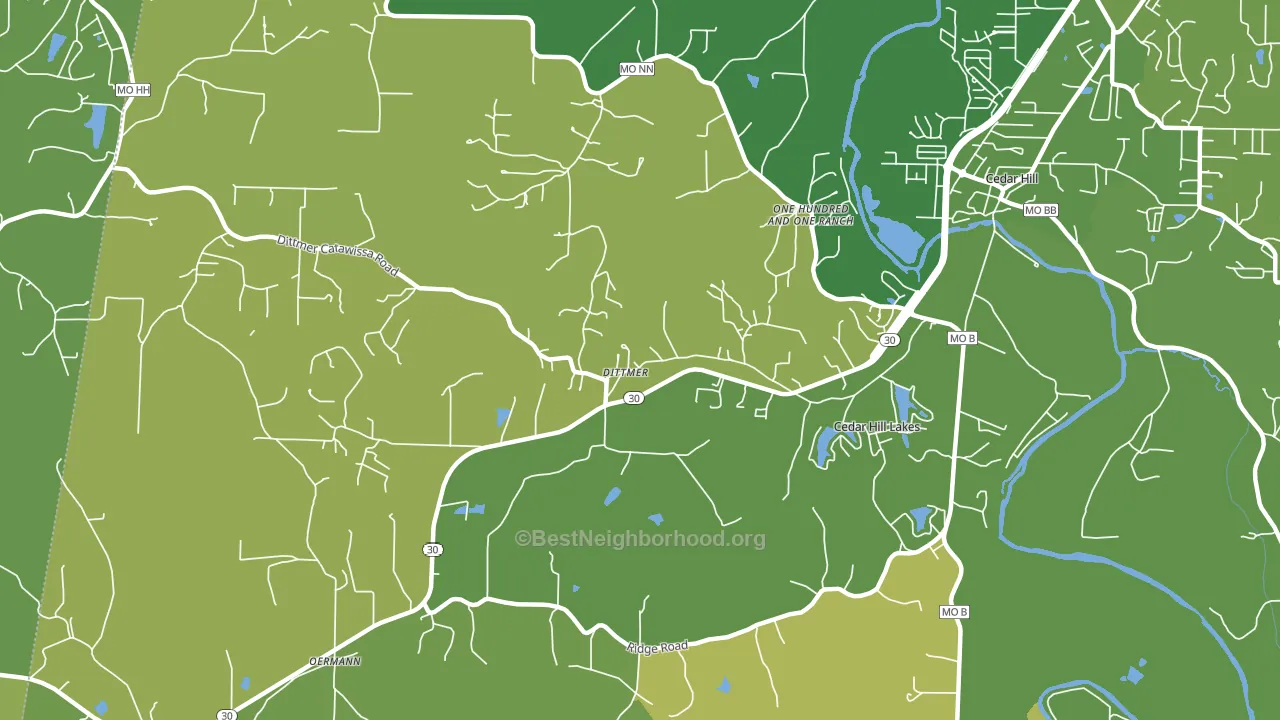 Cedar Hill Lakes, MO block-group voter-turnout map