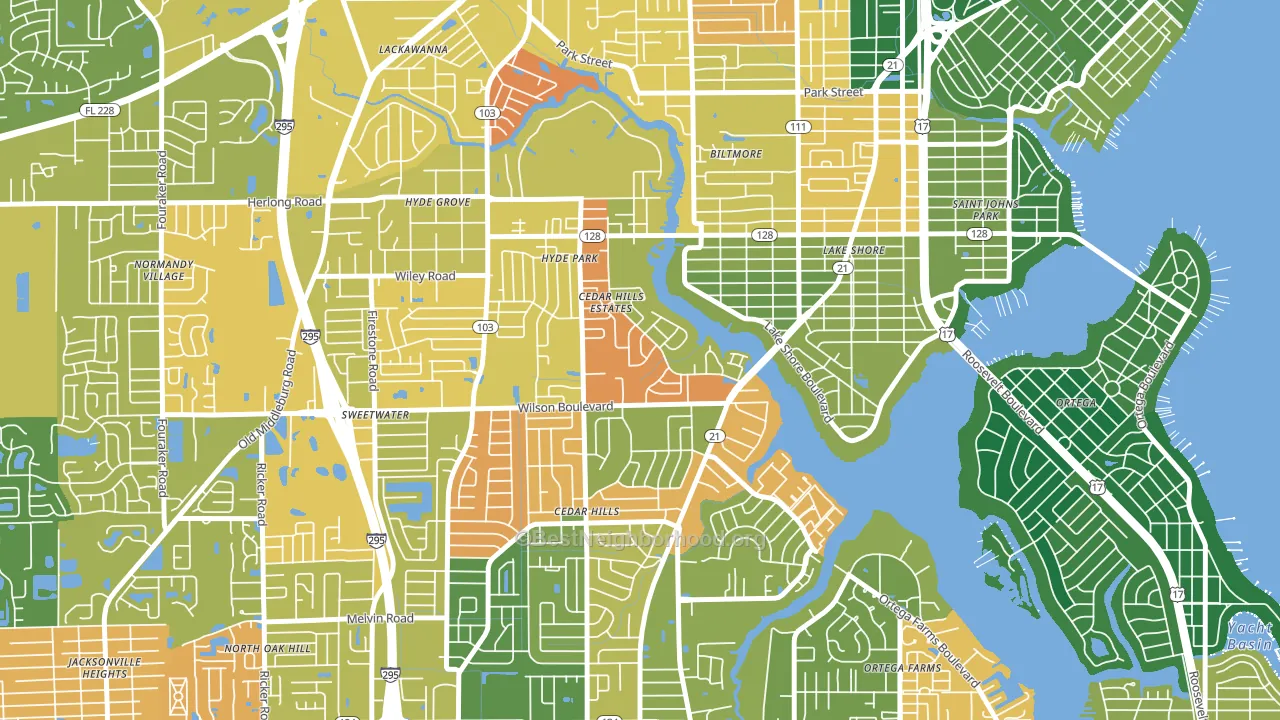 Cedar Hills Estates, Jacksonville, FL block-group voter-turnout map