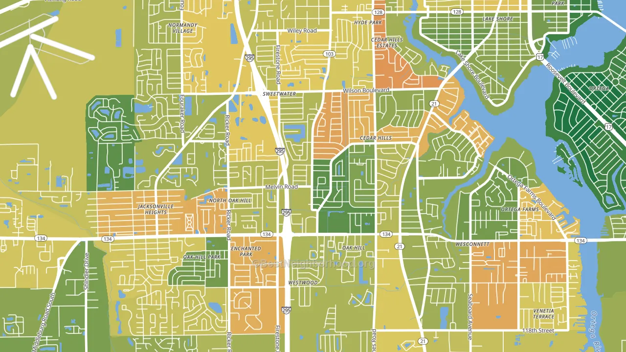 Cedar Hills, Jacksonville, FL block-group voter-turnout map