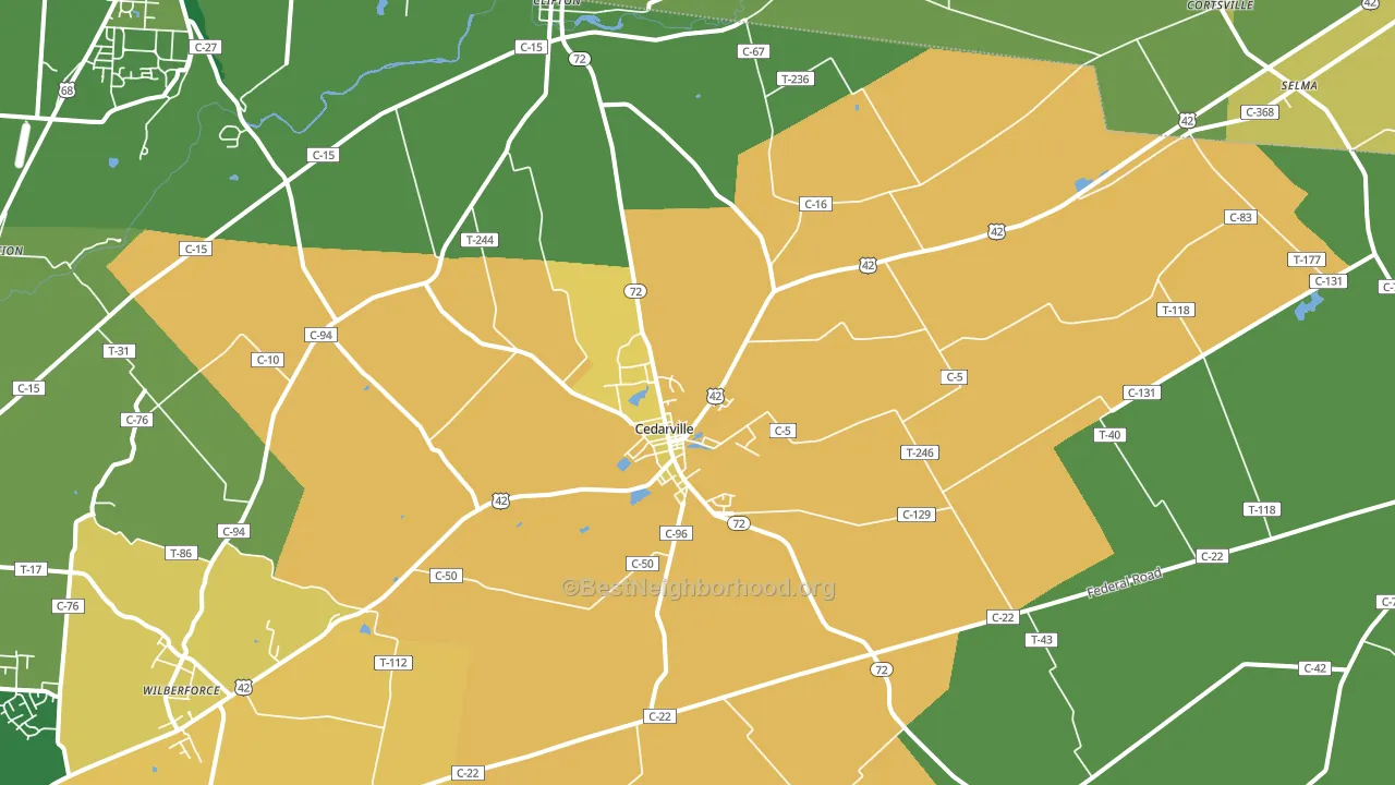Cedarville, OH block-group voter-turnout map