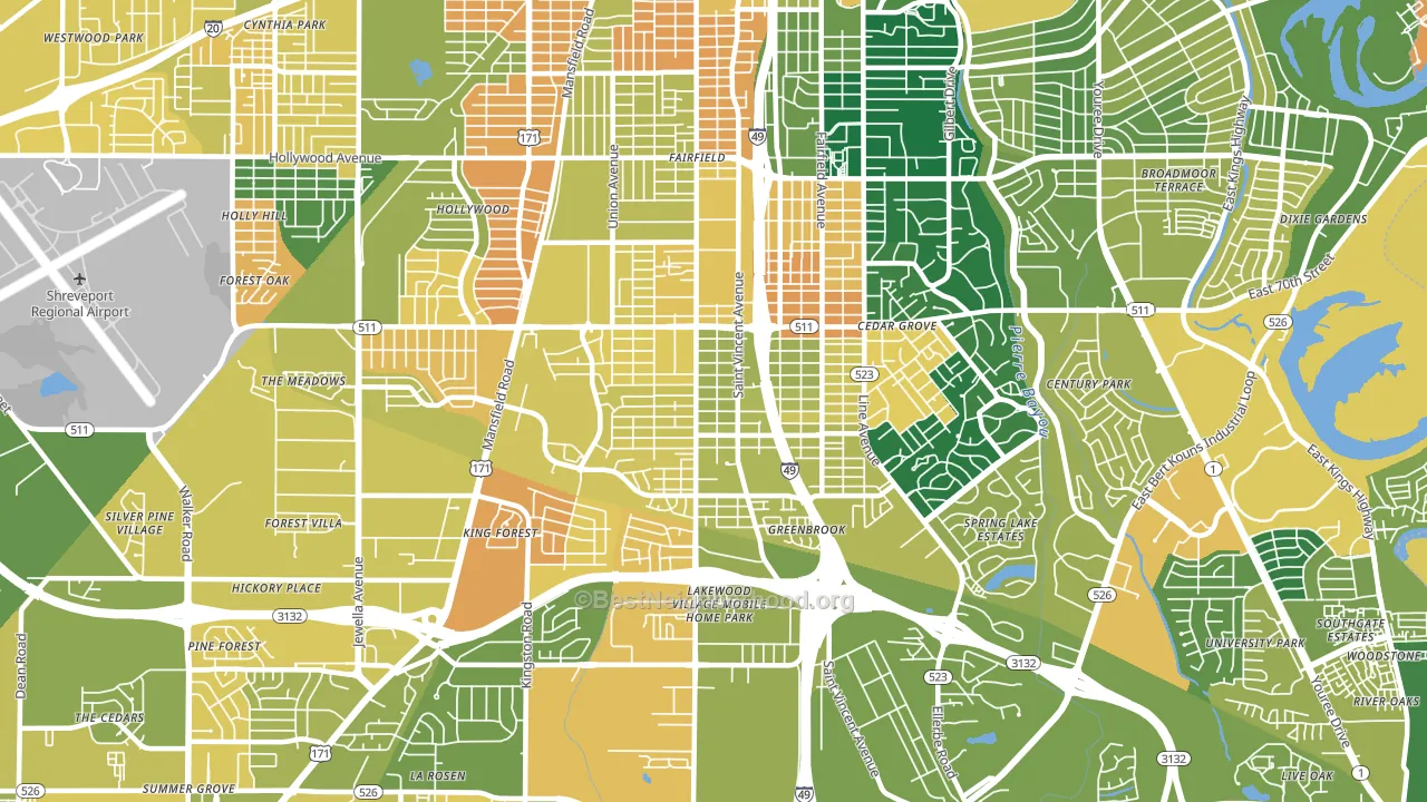 Ceder Grove-Lynbrook, Shreveport, LA block-group voter-turnout map