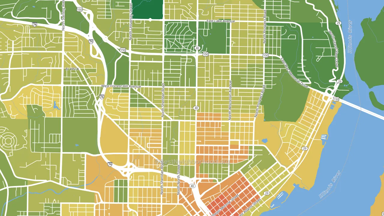Center Bluff, Peoria, IL block-group voter-turnout map