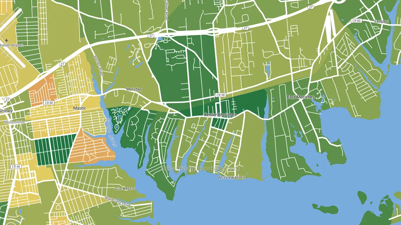 Center Moriches, NY block-group voter-turnout map