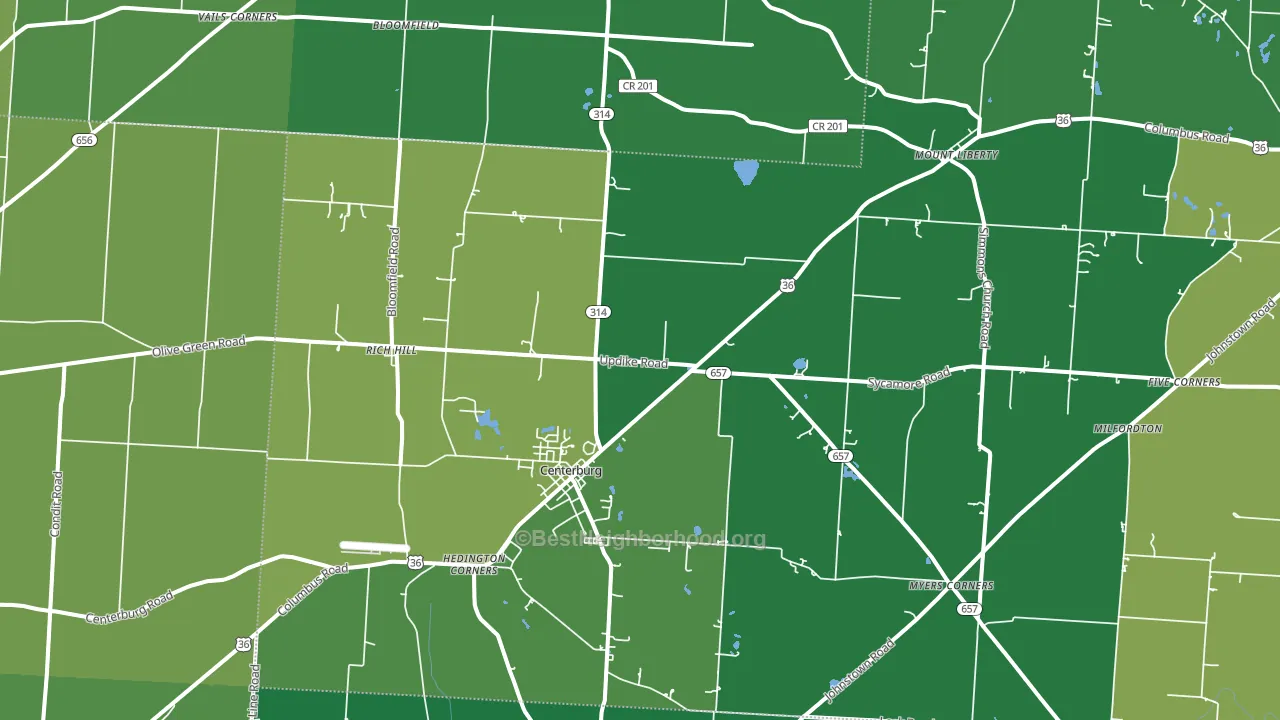 Centerburg, OH block-group voter-turnout map