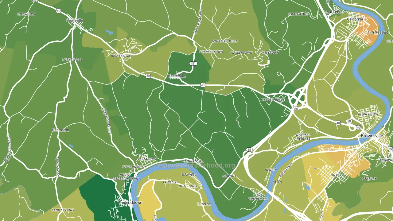 Centerville, Brownsville, PA block-group voter-turnout map