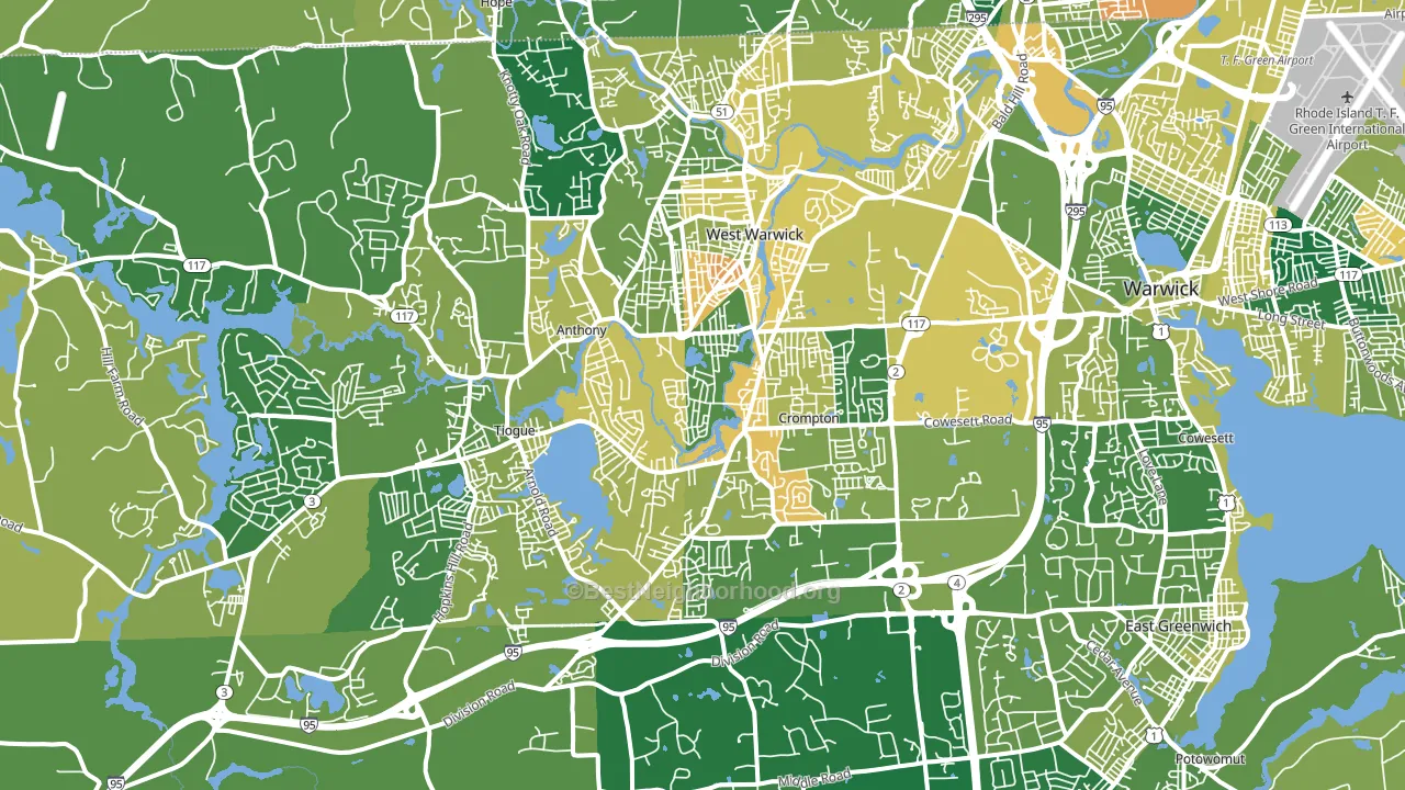 Centerville, West Warwick, RI block-group voter-turnout map