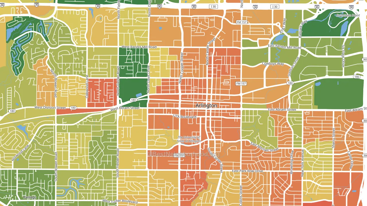 Central Arlington, Arlington, TX block-group voter-turnout map