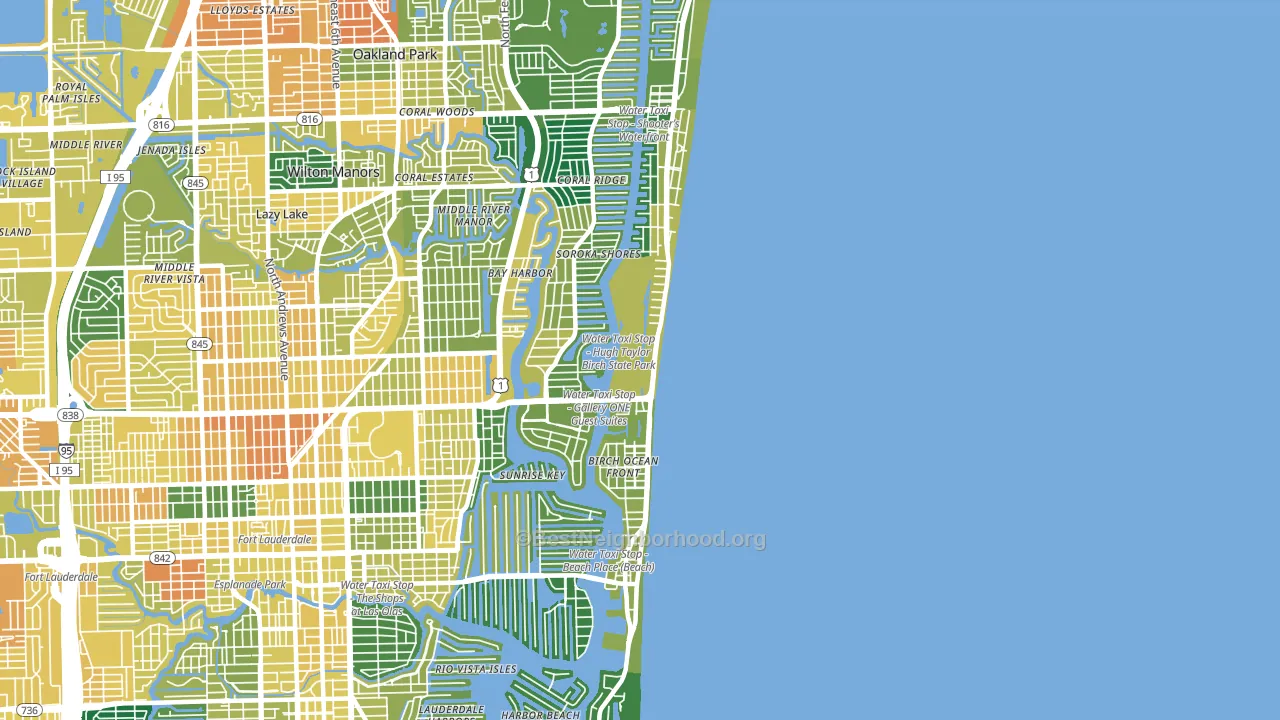 Central Beach, Fort Lauderdale, FL block-group voter-turnout map