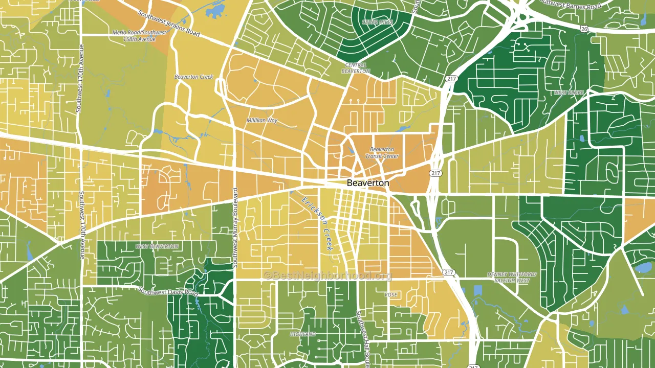 Central Beaverton, Beaverton, OR block-group voter-turnout map