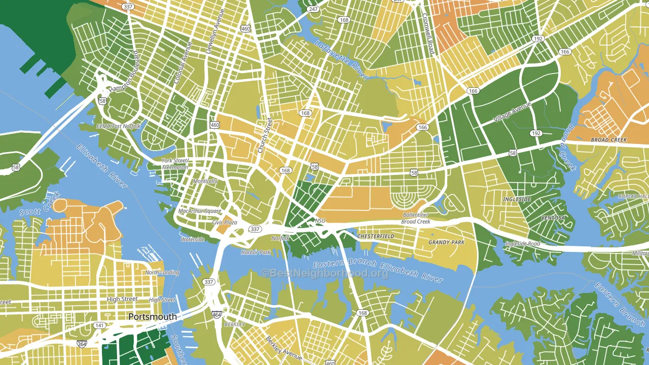 Central Brambleton, Norfolk, VA block-group voter-turnout map