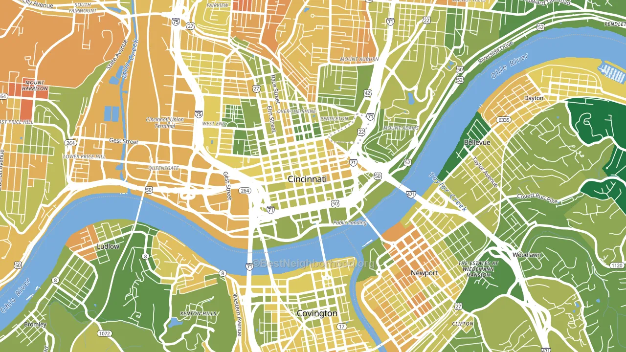 Central Business District, Cincinnati, OH block-group voter-turnout map