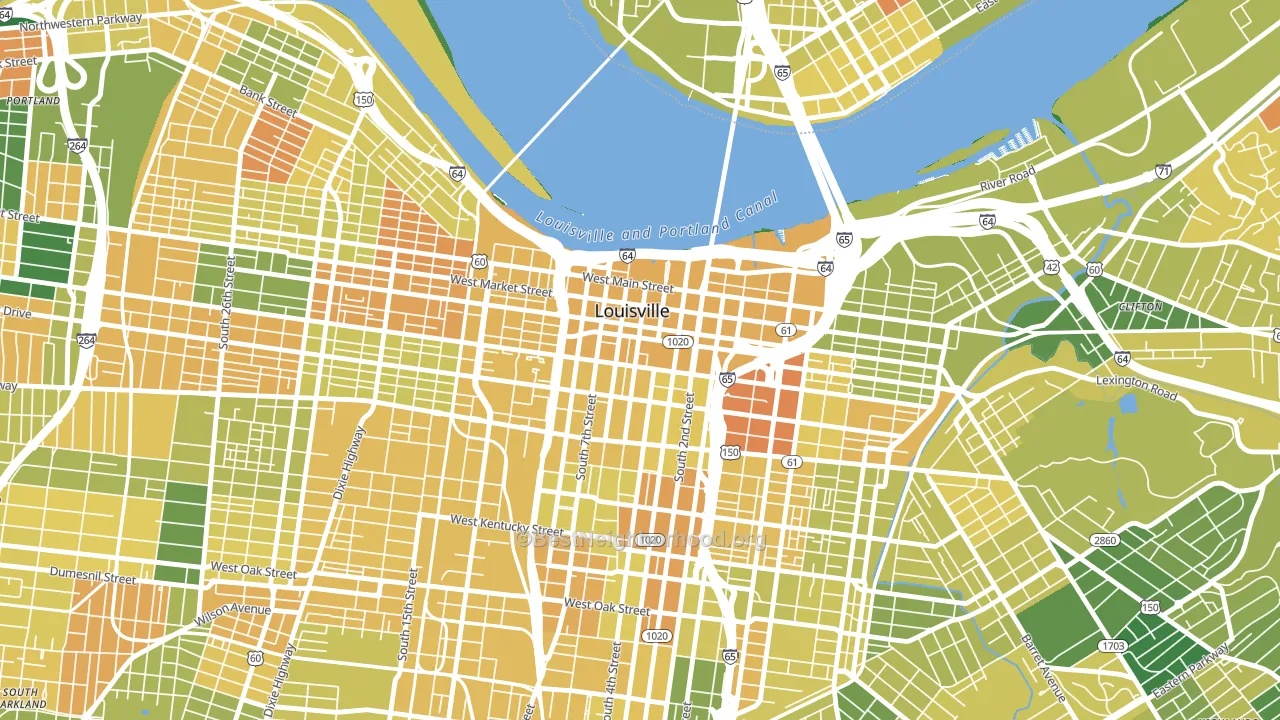 Central Business District, Louisville, KY block-group voter-turnout map