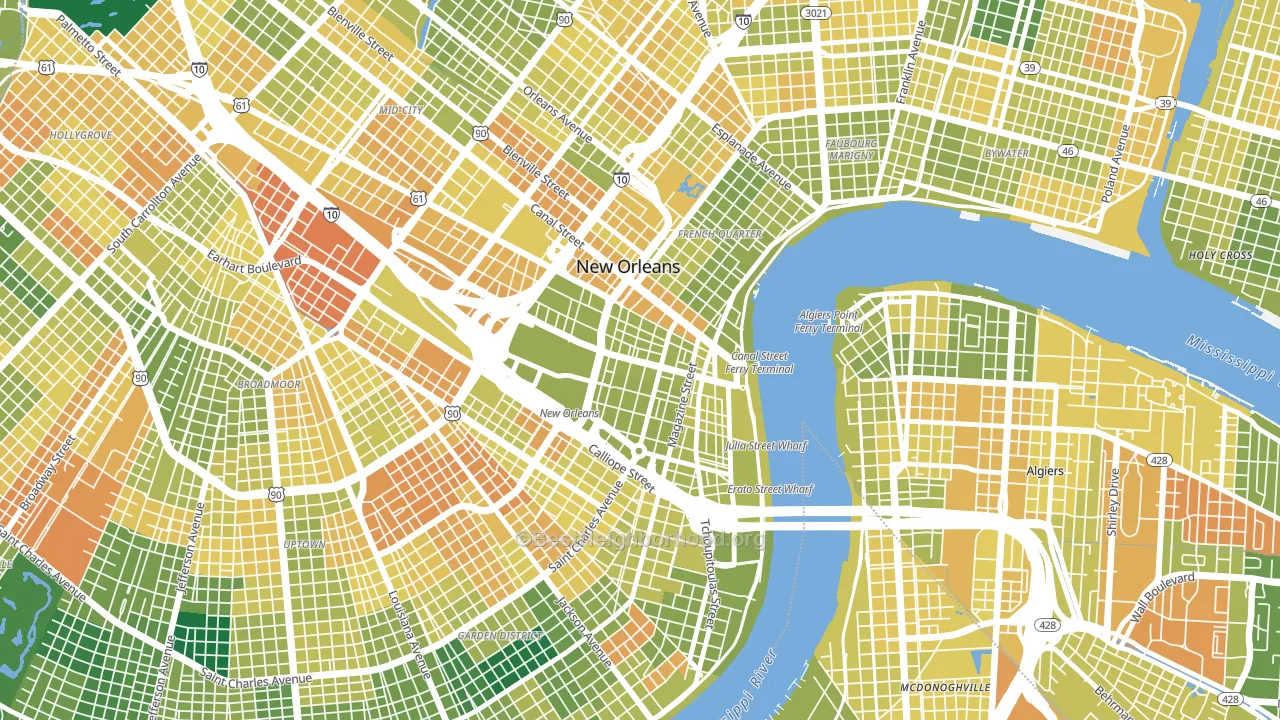Central Business District, New Orleans, LA block-group voter-turnout map