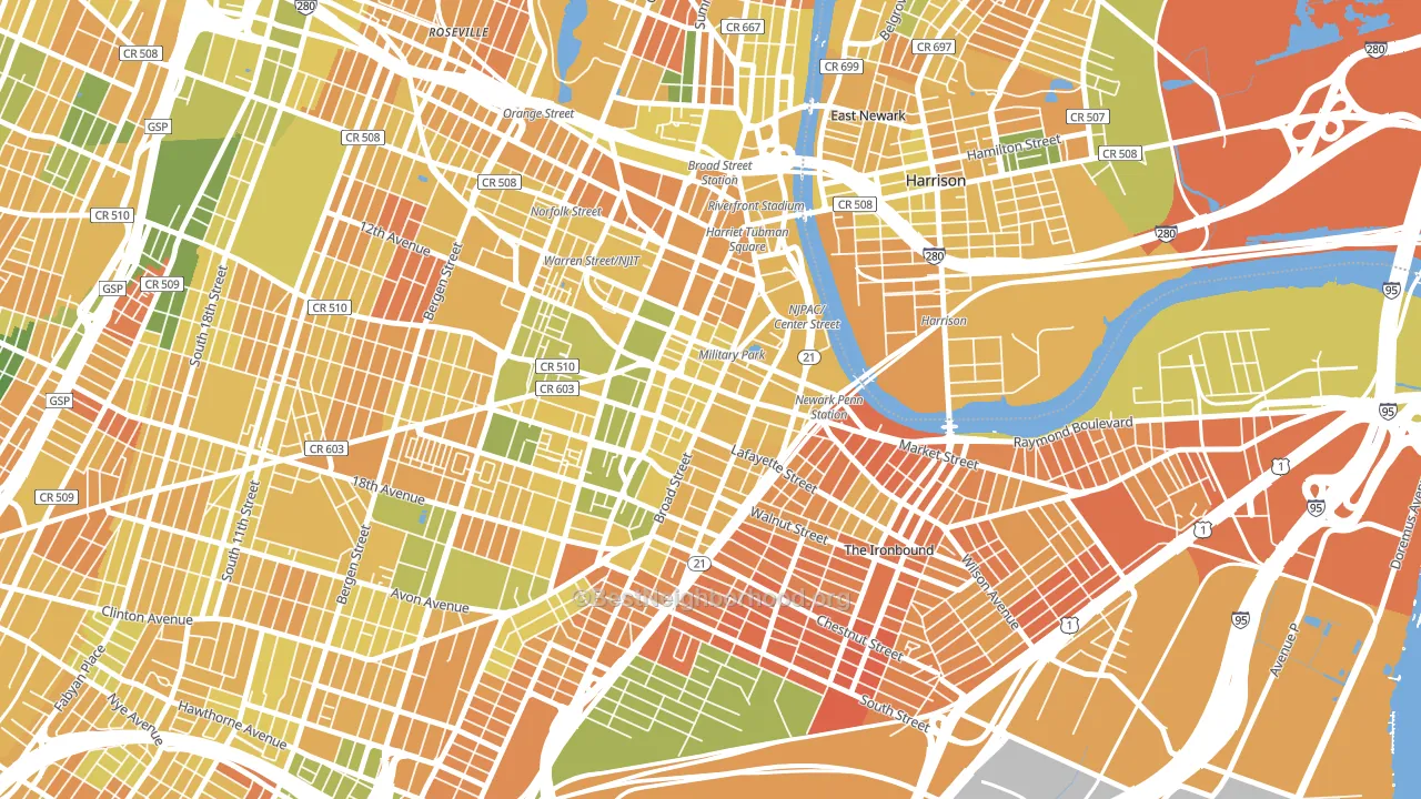 Central Business District, Newark, NJ block-group voter-turnout map